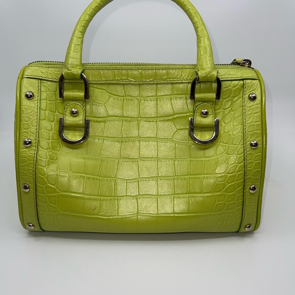 RARE👜VERSACE👜AUTHENTICATED Medusa Lime green croc embossed satchel - Picture 4 of 15